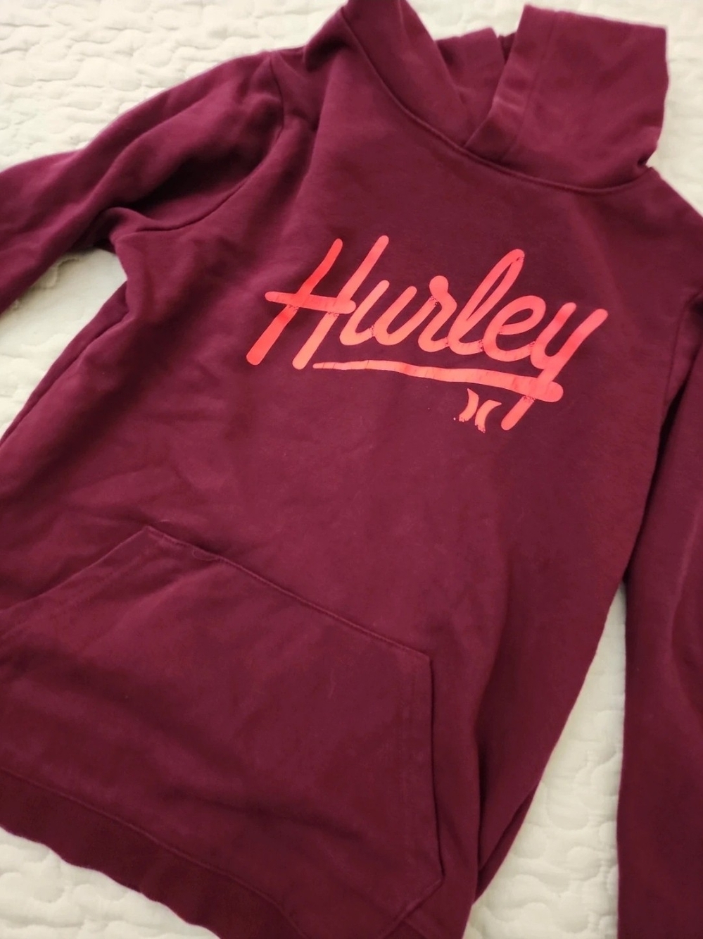 Hurley Maroon Hoodie with Pink Script Logo